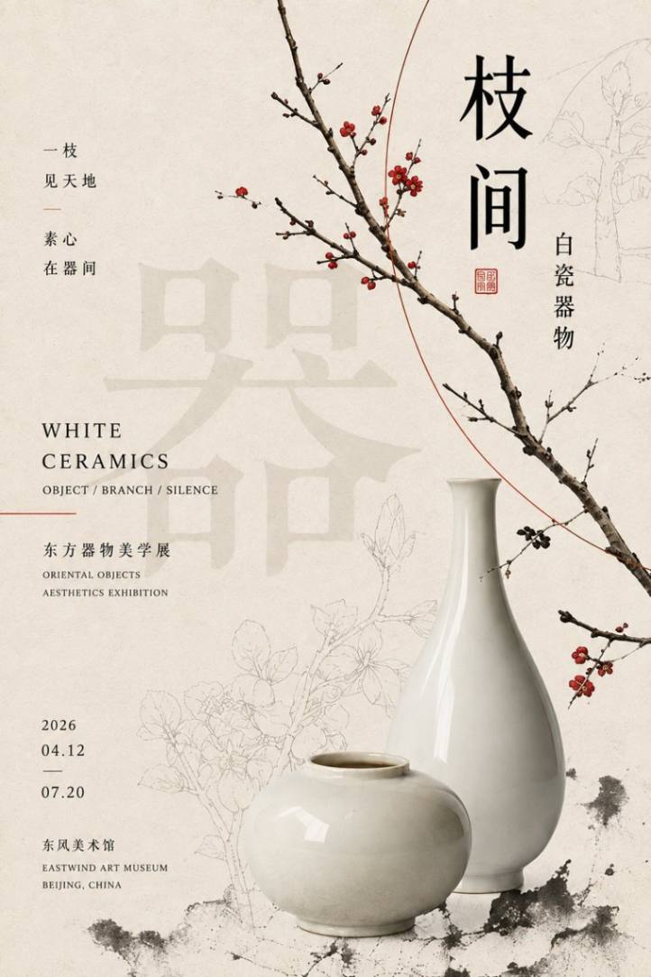 东方器物美学展海报：枝间白瓷